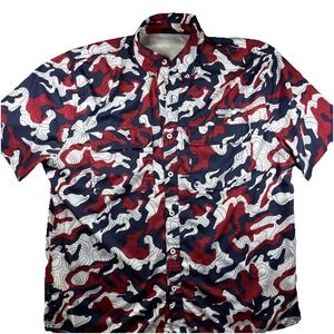 Fishing Shirt Ocean + Coast Vented Size Medium Moisture Wicking UVP Red/white/bl